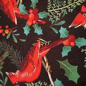 Festive Cotton Fat Quarter Cardinal Print Fabric Set Of 3. 18 X 21"